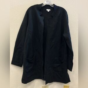 J. Jill Thick Black Heavy Cardigan pocket sweater unique neckline Large #731